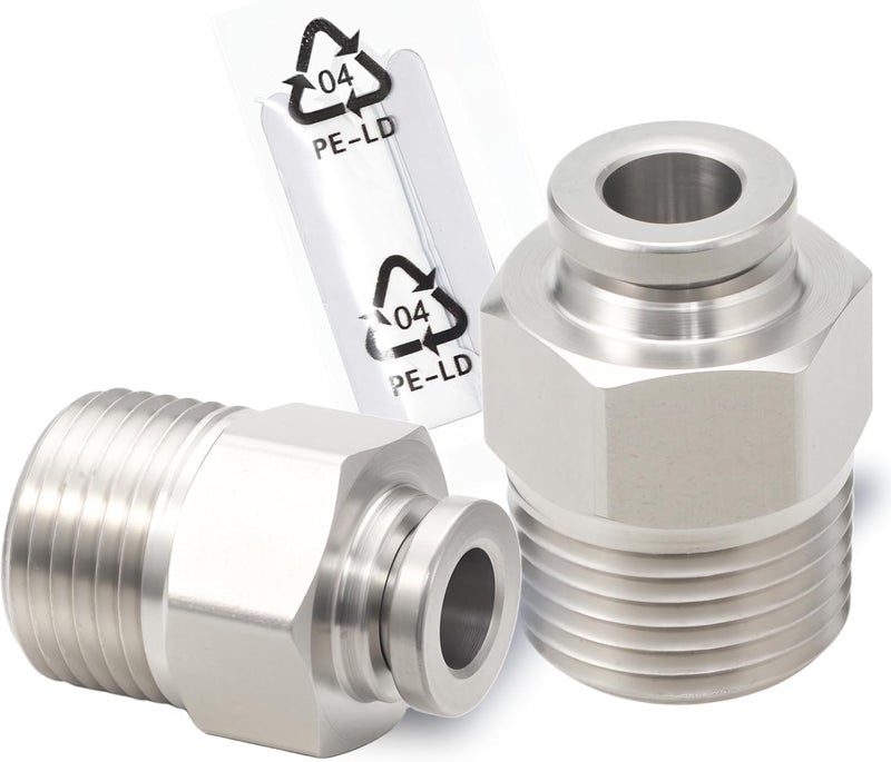 MSAEIQUN Stainless Steel 1/4 Air hose fittings, Push to Connect Air fittings Male Straight 1/4 Inch Tube OD x 3/8 NPT Thread Fitting (Pack of 2) - Image 1